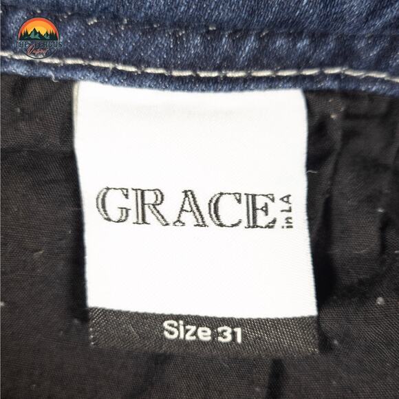Grace In L.A. Bootcut Jeans Medium Wash Denim Embellished Pockets Women's Sz 31 - Picture 10 of 11